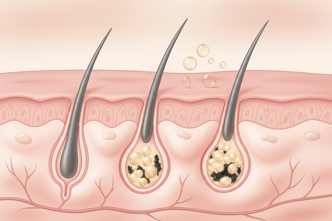 Illustration des ingrédients comédogènes en cosmétique — ce qui bouche les pores 